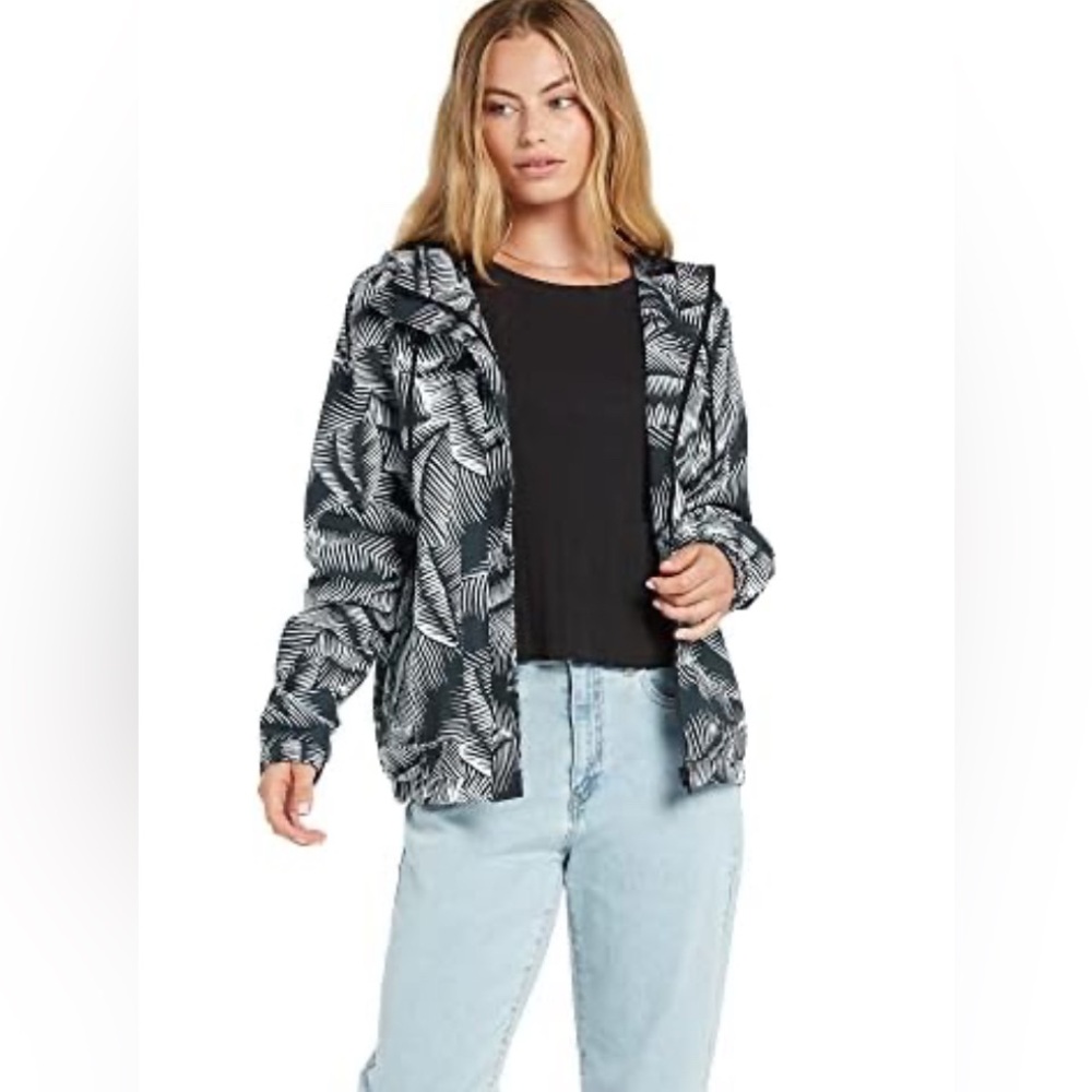 Volcom - Enemy Stone Hooded Windbreaker Palm Print Jacket Women’s Size XL